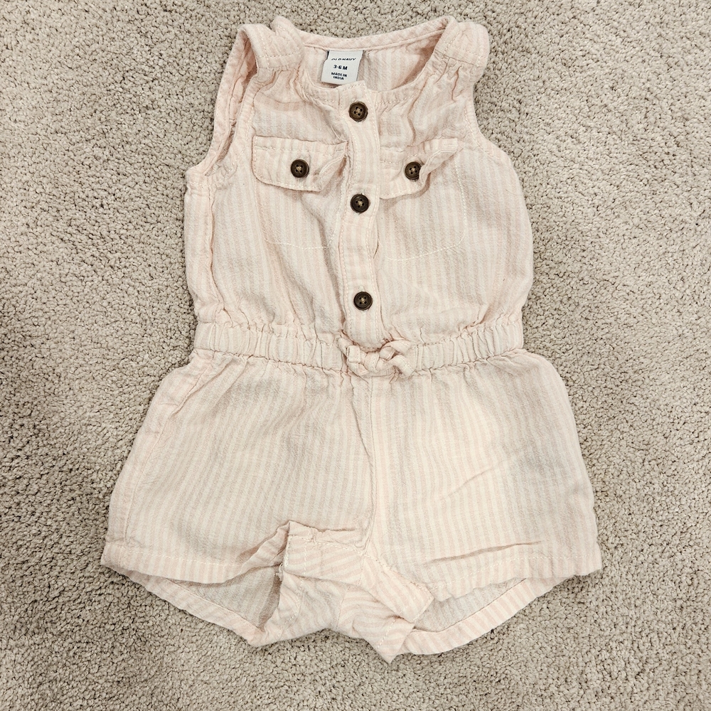 Old Navy Baby Girl Light Pink Striped Romper 3-6m